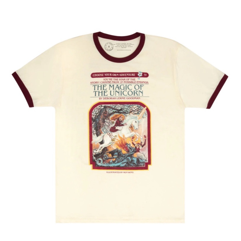 Out of Print Cream and Red Short Sleeve Tee Retro Graphic